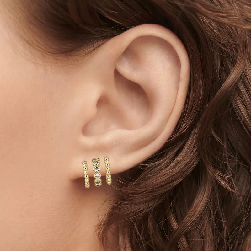 Obidos 14K Gold Plated Triple Huggie Illusion Stud Earrings | Double Huggie Hoop Earrings for One Hole | Gold Hoop Earrings for Women | Drop earrings - Image 3